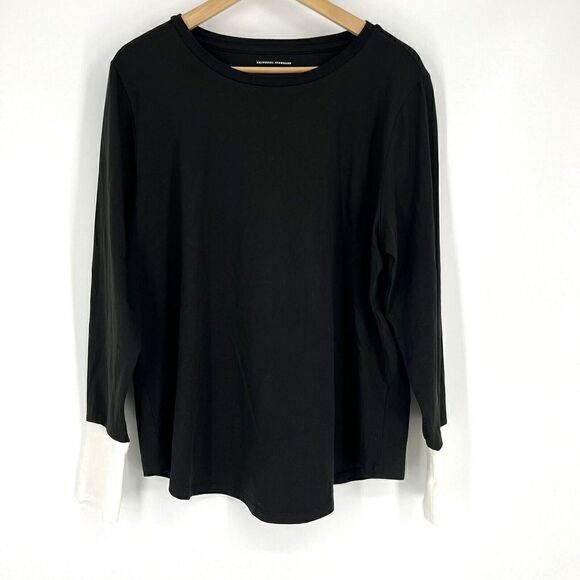 Universal Standard Top Size Small 14-16 Black White Rhine Color Block Cuff Shirt - Picture 1 of 9